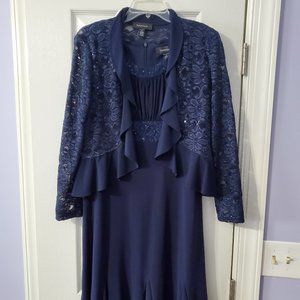 R&M Richards Navy Blue 2 piece sleeveless dress and lace/sequin jacket